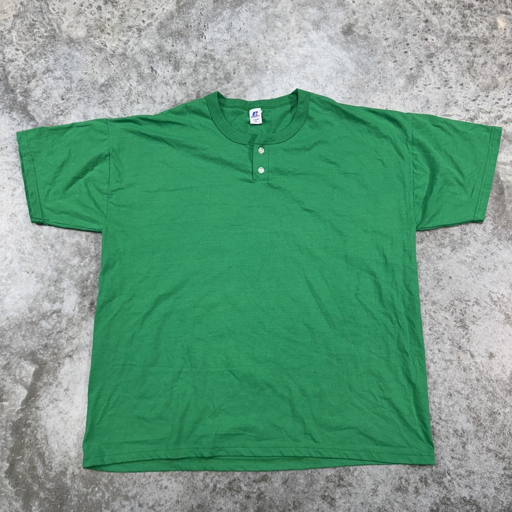 Russell Athletic Shirt Mens 2XL Green NuBlend Henley Short Sleeve Casual Basic