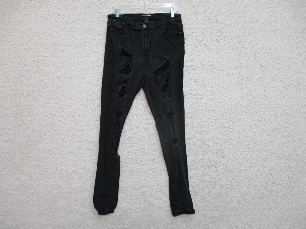Fashion Nova Jeans 1X Womens Plus Size Black Denim Skinny Distressed Stretch A11