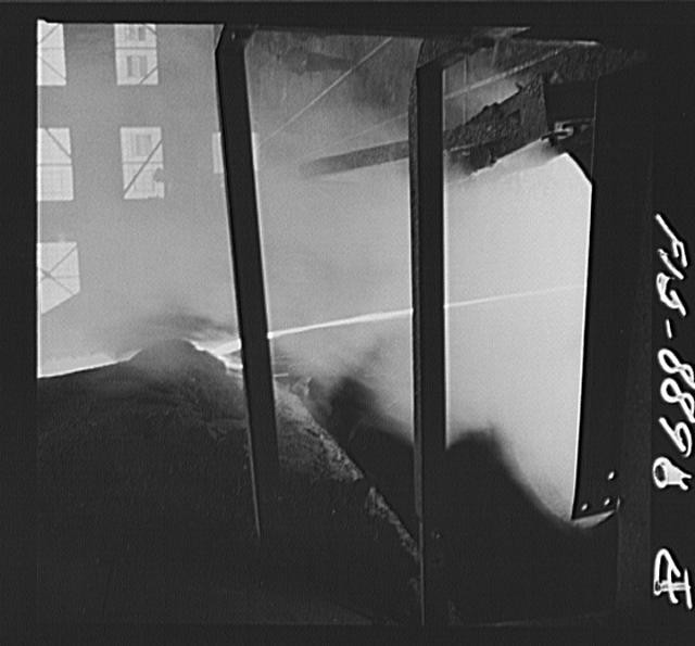 Photo:Industrial Interior Fire Smoke 1900s Black and White Photograph