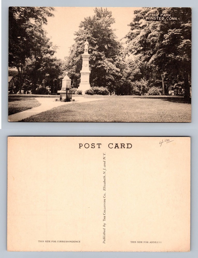 Winsted, CT-Connecticut, The Park Soldier Monument Old Vintage Postcard