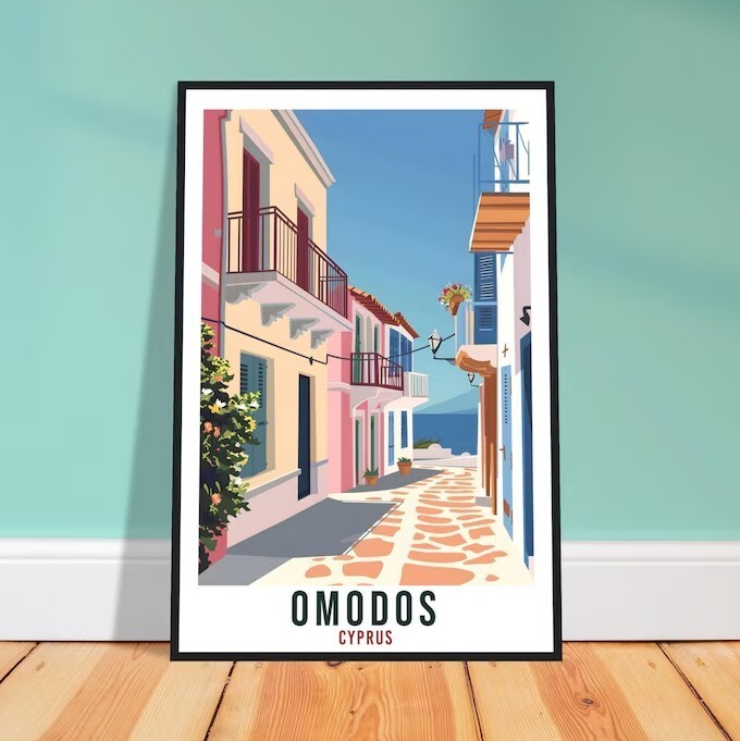 Omodos Cyprus Travel Print Wall Art Home Décor Hanging