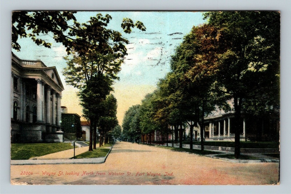 Fort Wayne IN-Indiana Tree Lined Wayne St. Stately Homes, c1908 Vintage Postcard