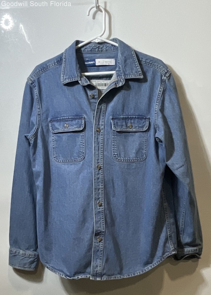 Old Navy Mens Blue Denim Cotton Regular Fit Pockets Collared Button-Up Shirt M