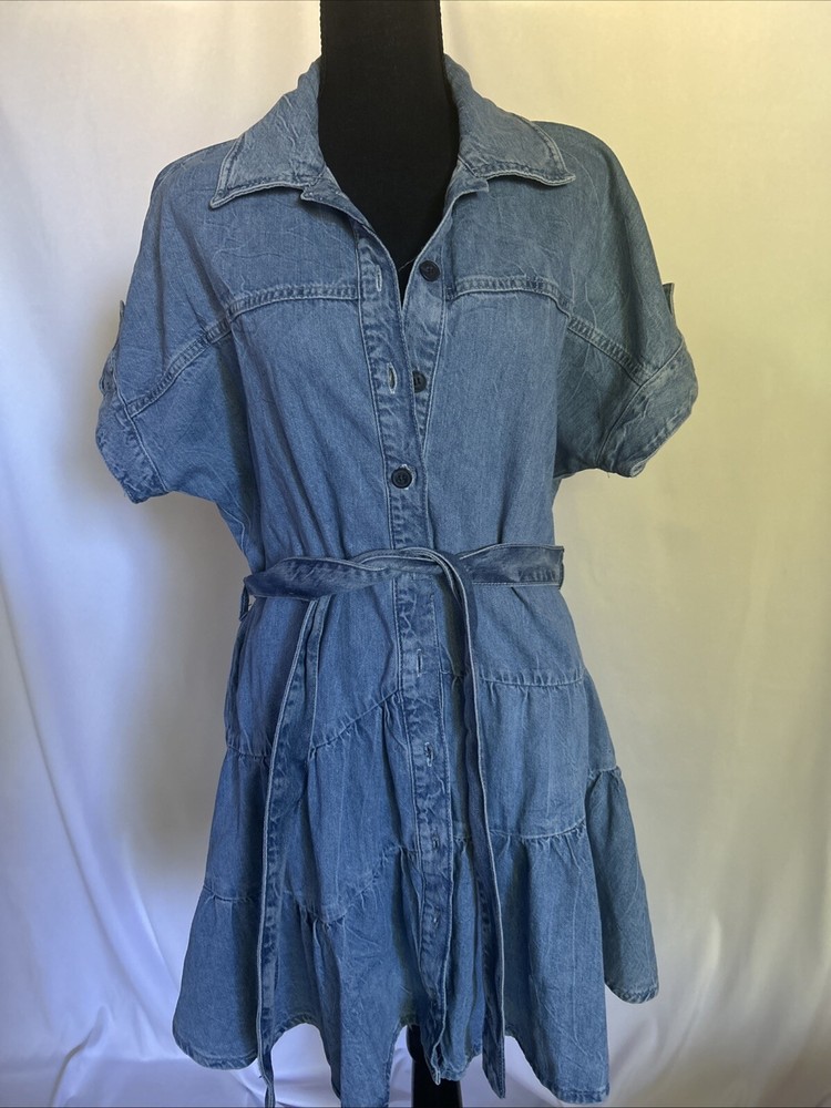Zara Women’s Short Sleeve Belted Denim Dress Size L