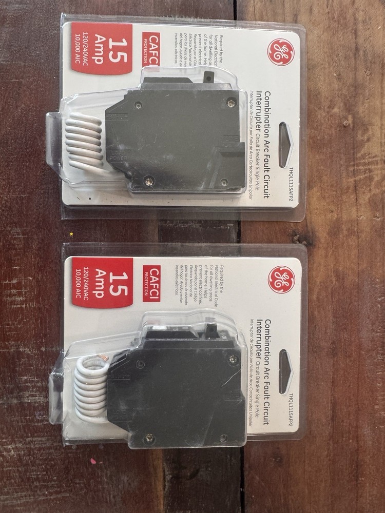 GE THQL1115AFP2 15 Amp AFCI Circuit Breaker Single Pole 120/240V 2-Pack