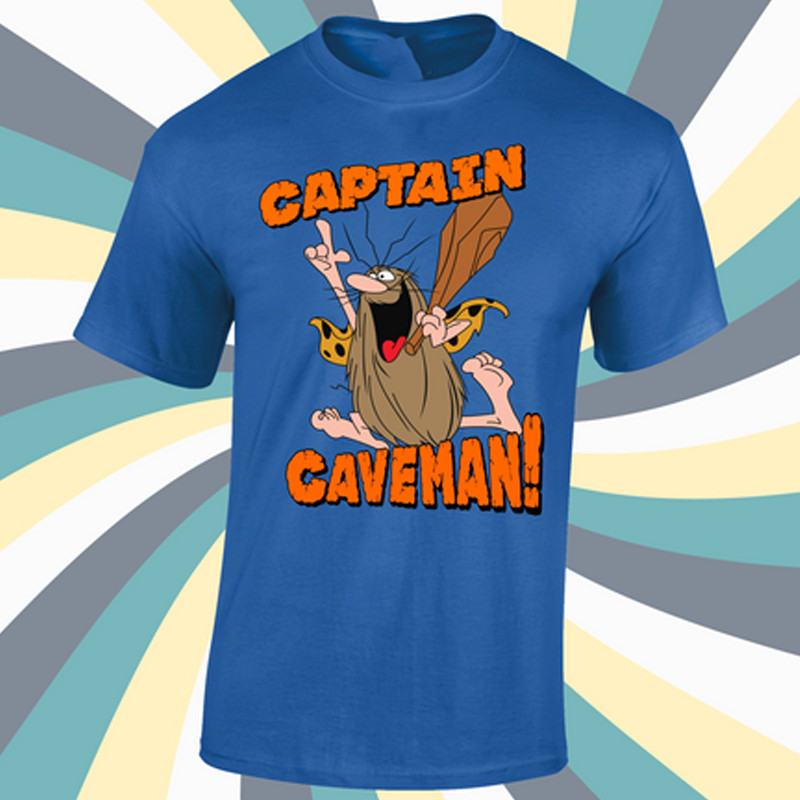 Captain Caveman cartoon blue T-shirt short sleeve All sizes 19