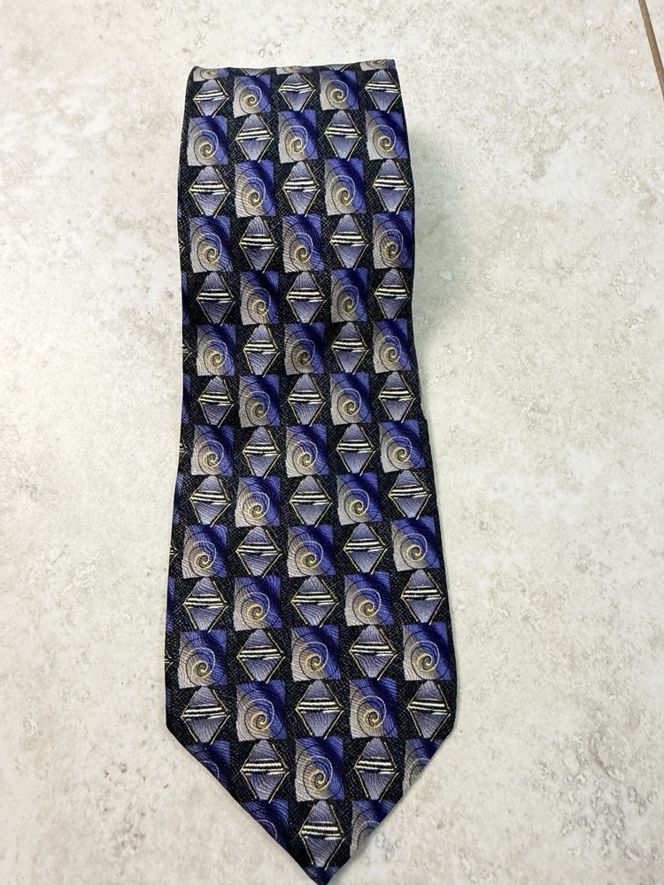 Louis Roth Mens Necktie Blue Gray Geometric Abstract Tie Vintage