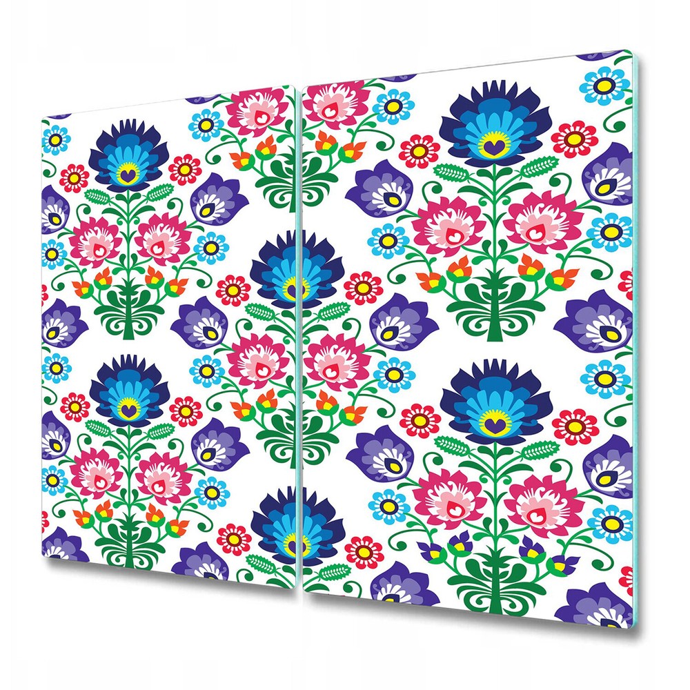 Glass Kitchen Chopping Board Polish Slavic folk Colourful purple and pink