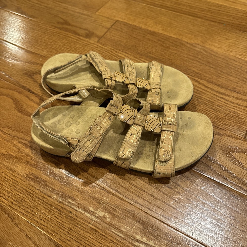 VIONIC Amber Beaded Cork Sandals for Women Size 7 Tan Metallic