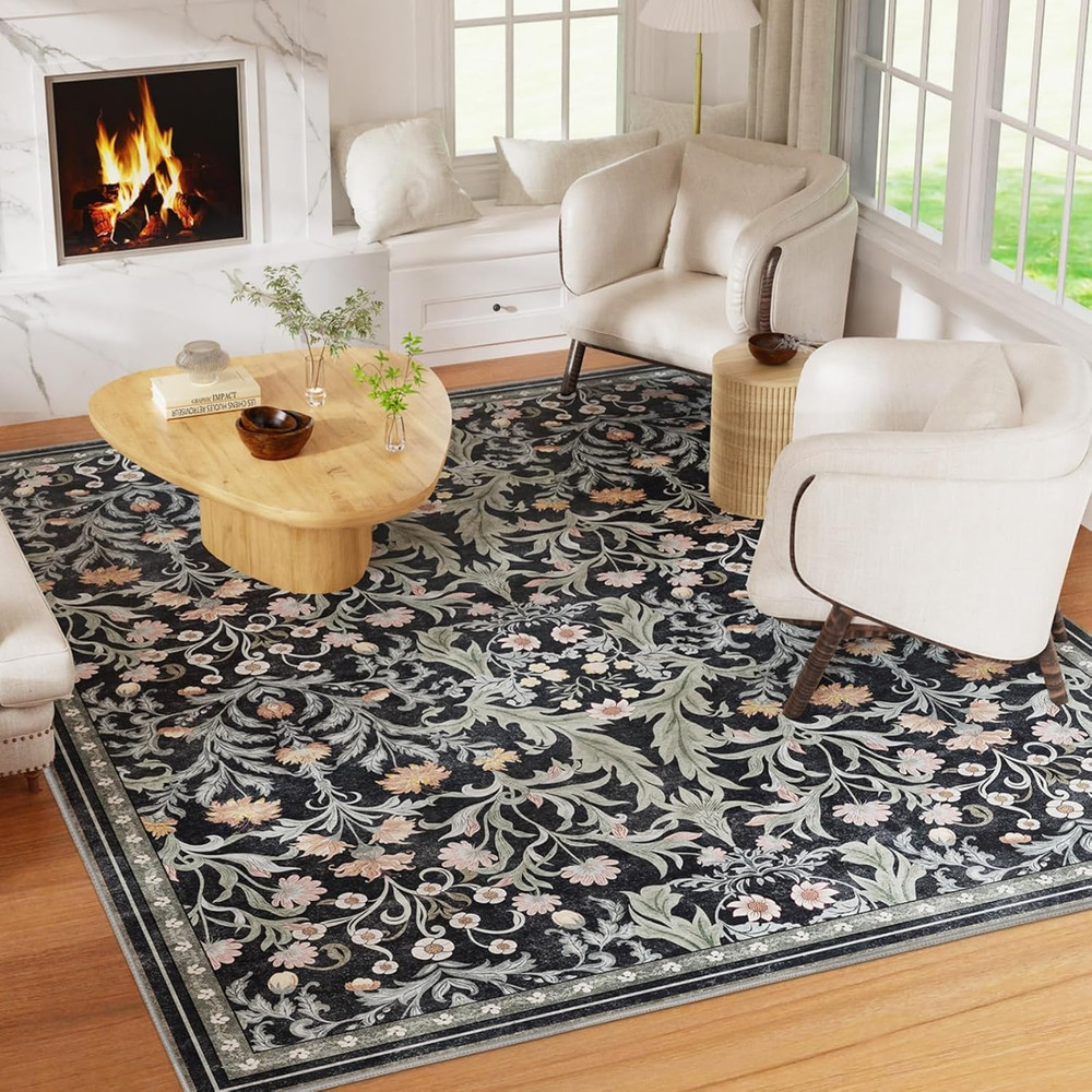 FUNAMT Floral Area Rug for Living Room, 5X7 Washable Rug Non Slip Boho Soft Carp