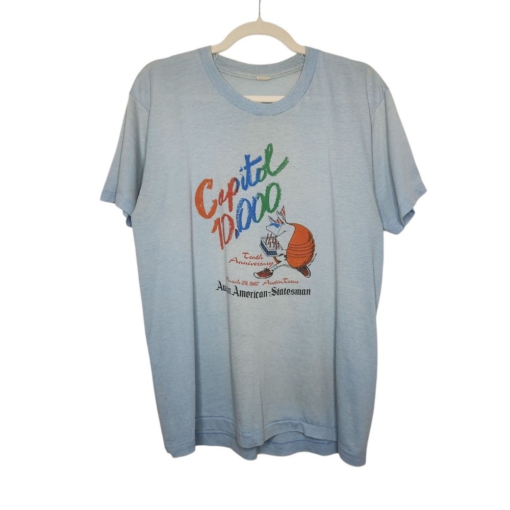 Vintage '87 Capitol Marathon Race Shirt Austin Texas Armadillo Art Single Faded