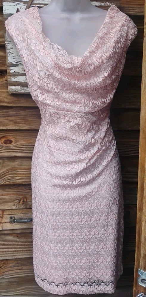 Connected Apparel Womens 10 Pink Lace Overlay Sheath Cocktail Party Formal Dress