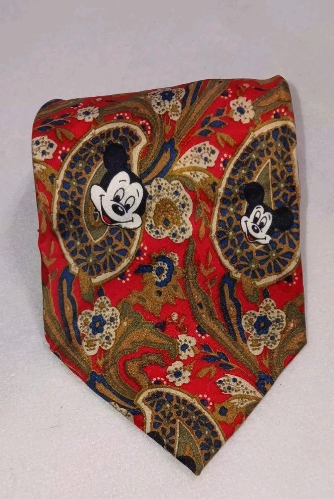 Vintage Disney Originals Mickey Mouse Mens Neck Tie Red With Paisleys Desgin...