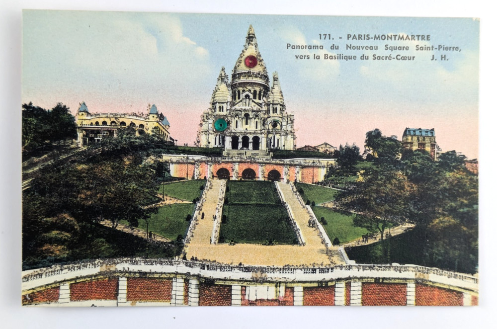 France Paris Montmartre Panorama St Pierre Square Sacre Coeur Glitter Postcard