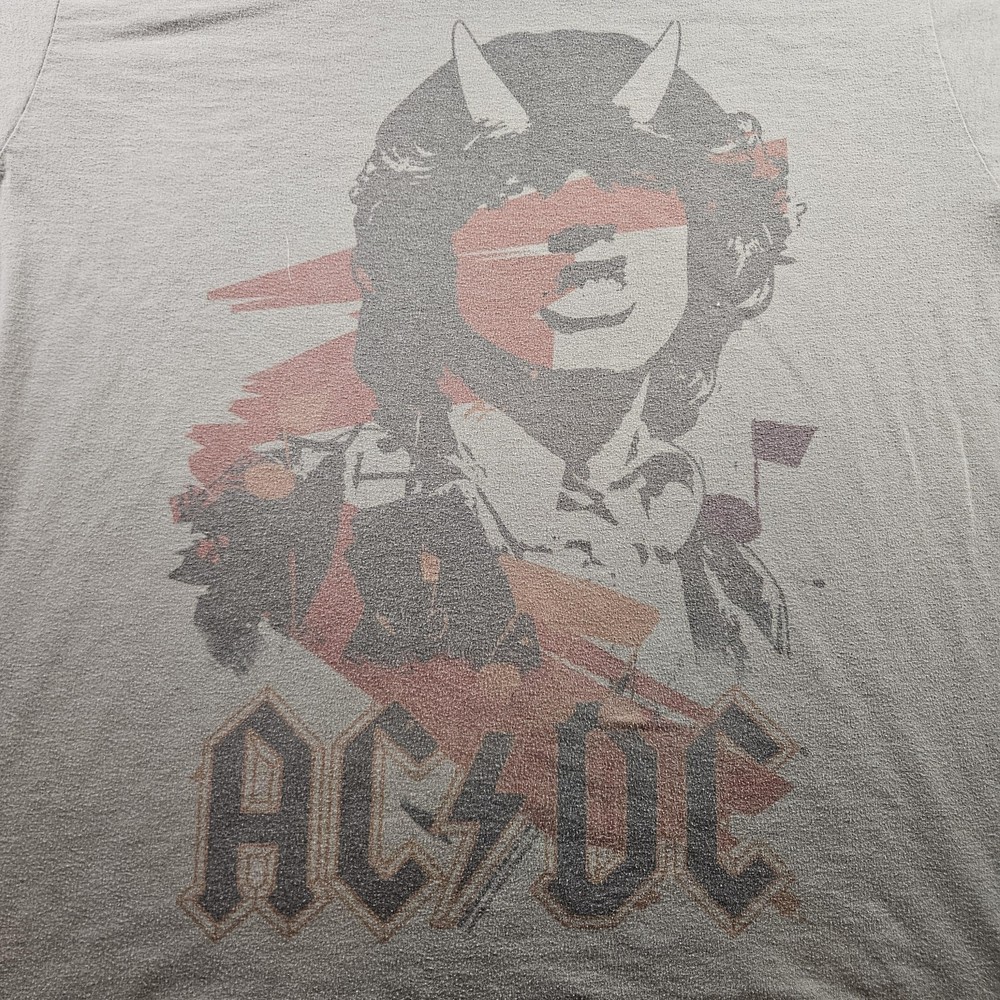 AC/DC Shirt Mens XL Gray Graphic Angus Young Devil Horns Rock Band Tee