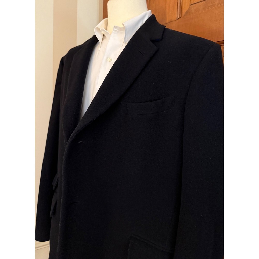 Tommy Hilfiger Mens Coat 48R Black Wool Cashmere Three-Quarter Overcoat