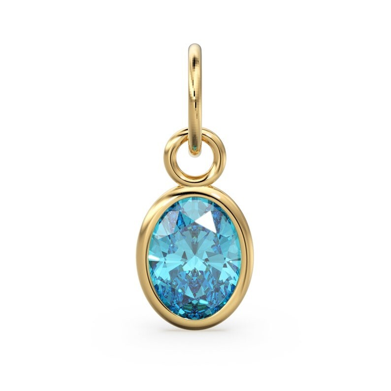 Swiss Blue Topaz Oval Charm 14k Solid Gold Natural Gemstone Pendant Finding