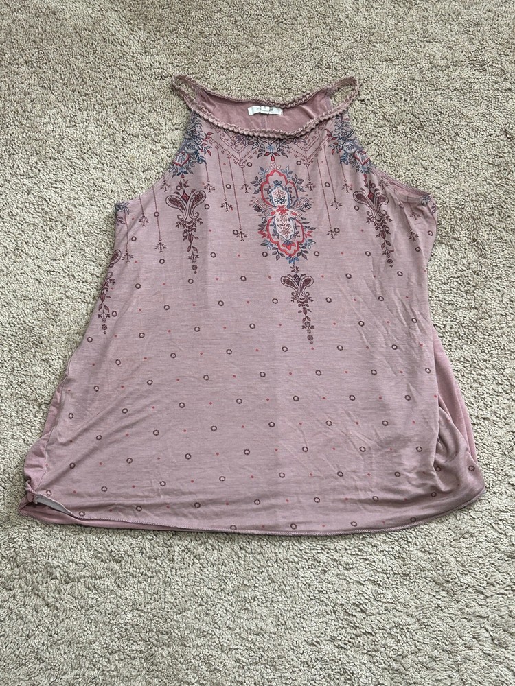 Maurices Womens Shirt Size Small Multicolor Print Braided Neckline Flowy