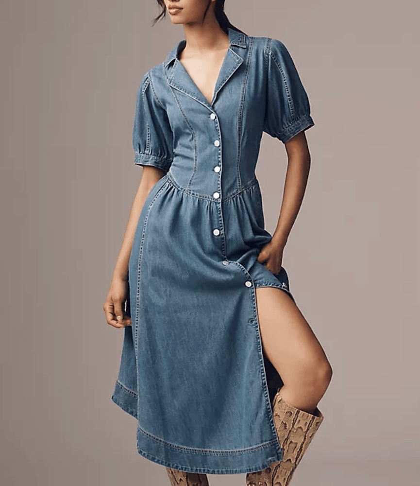 Anthropologie Pilcro NWT denim puff sleeve aline dress size 6/xs