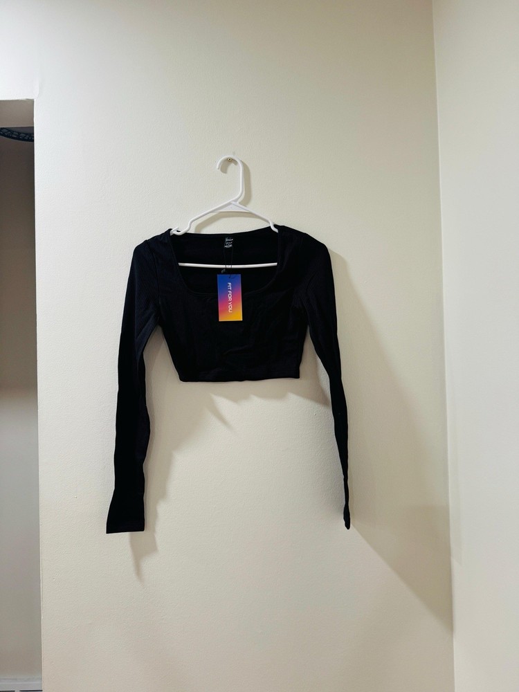 SHEIN Women's Size Small Long Sleeve Black Crop Top Shirt