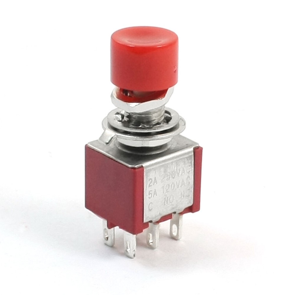 6-Pin DPDT 2-Position Momentary Mini Push Button Switch 5A 120VAC Red Cap-image