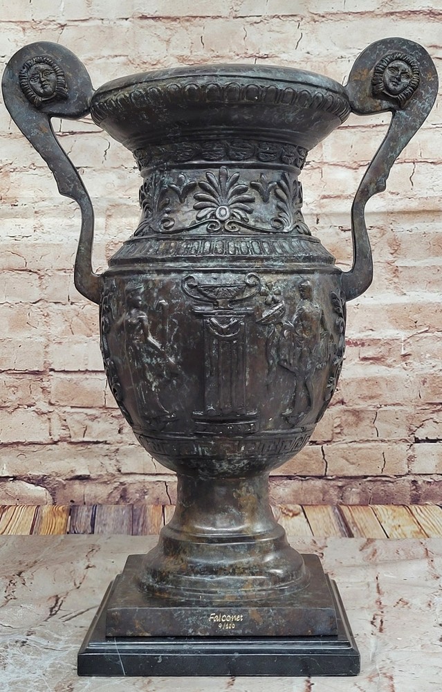 Massive Meiji High Relief Bronze Vase Urn with Serpent and Floral Roman Artwork
