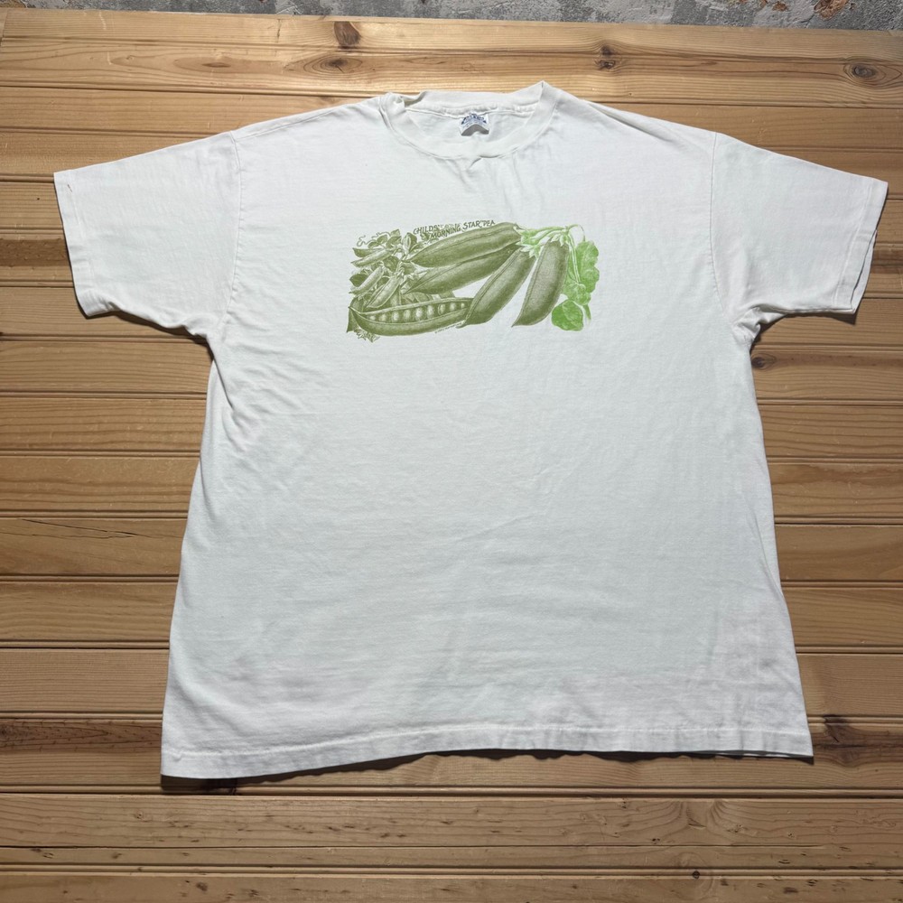 Vintage 1992 Childs Morning Star Pea Vegetable Botanical Graphic T-Shirt USA XL