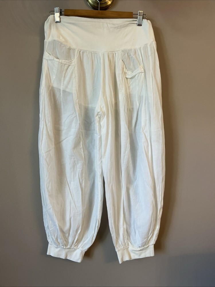 Lovely Made In Italy Off White Unusual Cotton Harem Crop Trousers - One Size