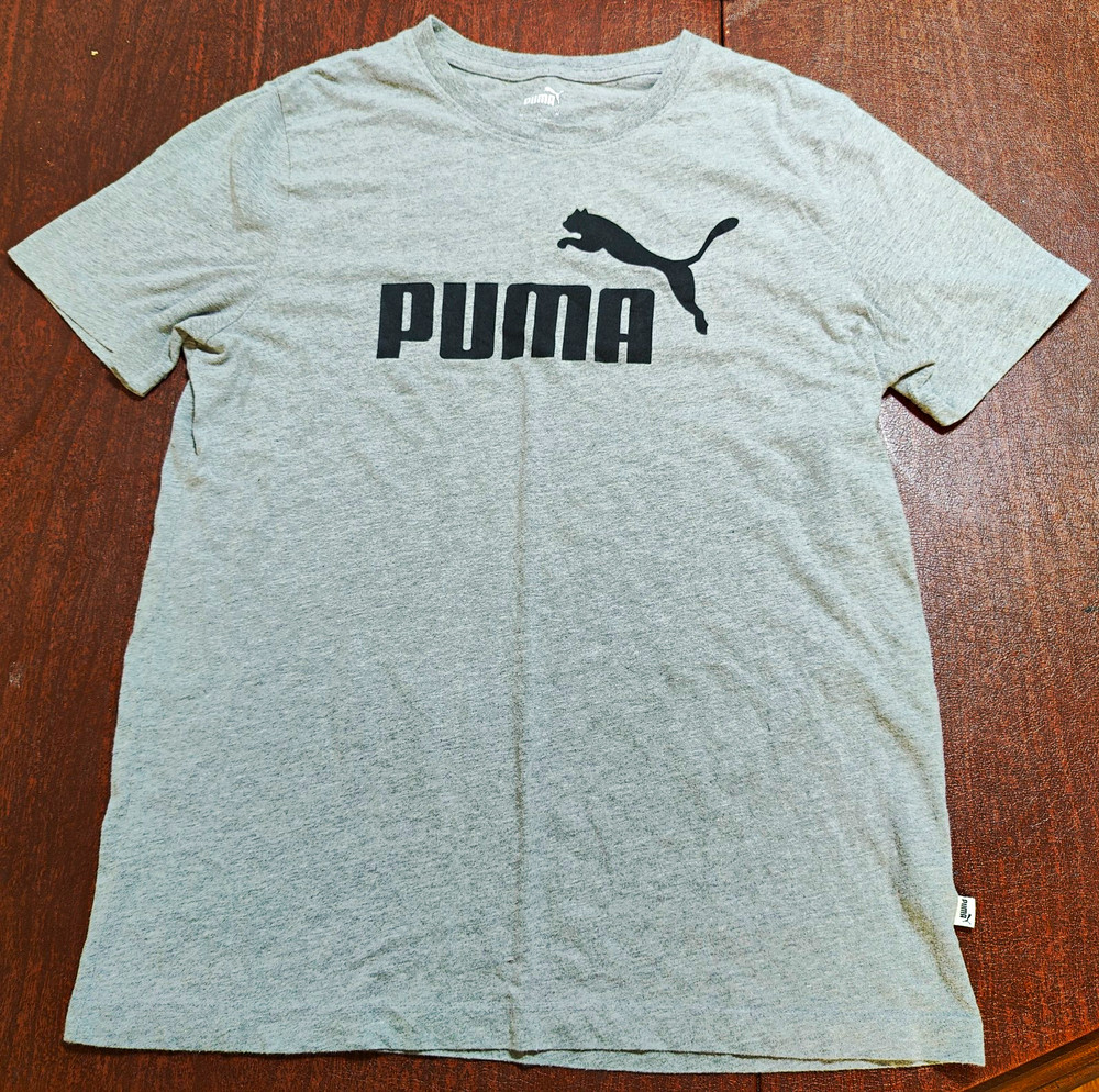 PUMA Boys L Gray Cotton Regular Fit Crew Neck Logo Graphic Short Sleeve Tee