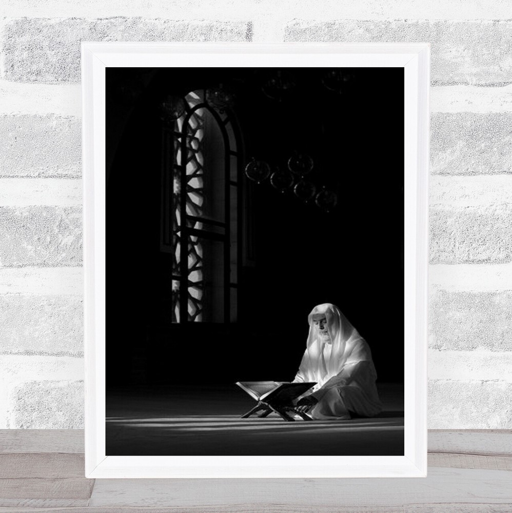 Portrait Reading Quran Book Holy Robe Window Mosque Wall Art Print