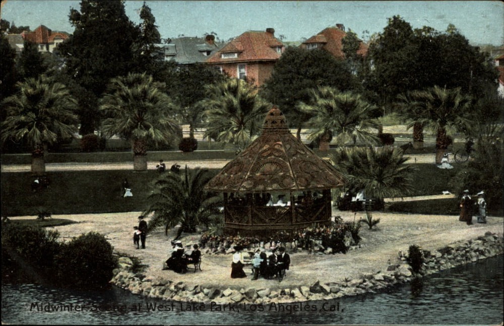 Edwardian midwinter at West Lake Westlake Park ~ Los Angeles California c1910