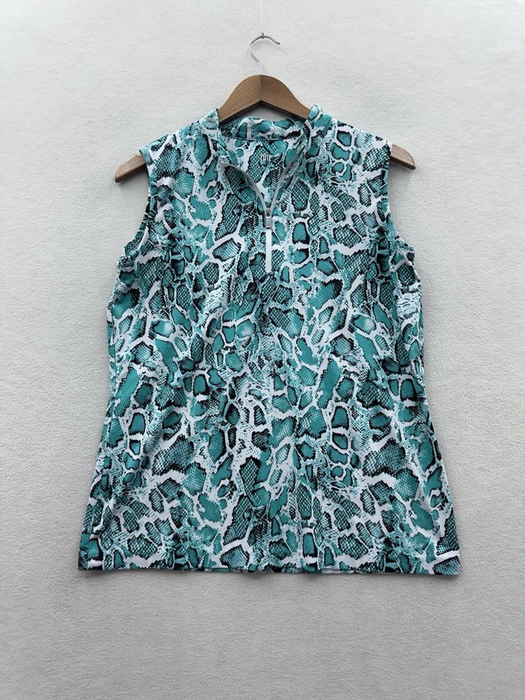 Tail Women’s Large Green Snakeskin Print Quarter Zip Sleeveless Golf Shirt