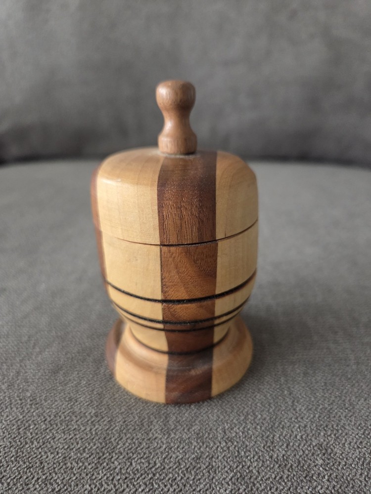 Wooden Container with Lid Jewelry or Trinket Box Round Hand Carved