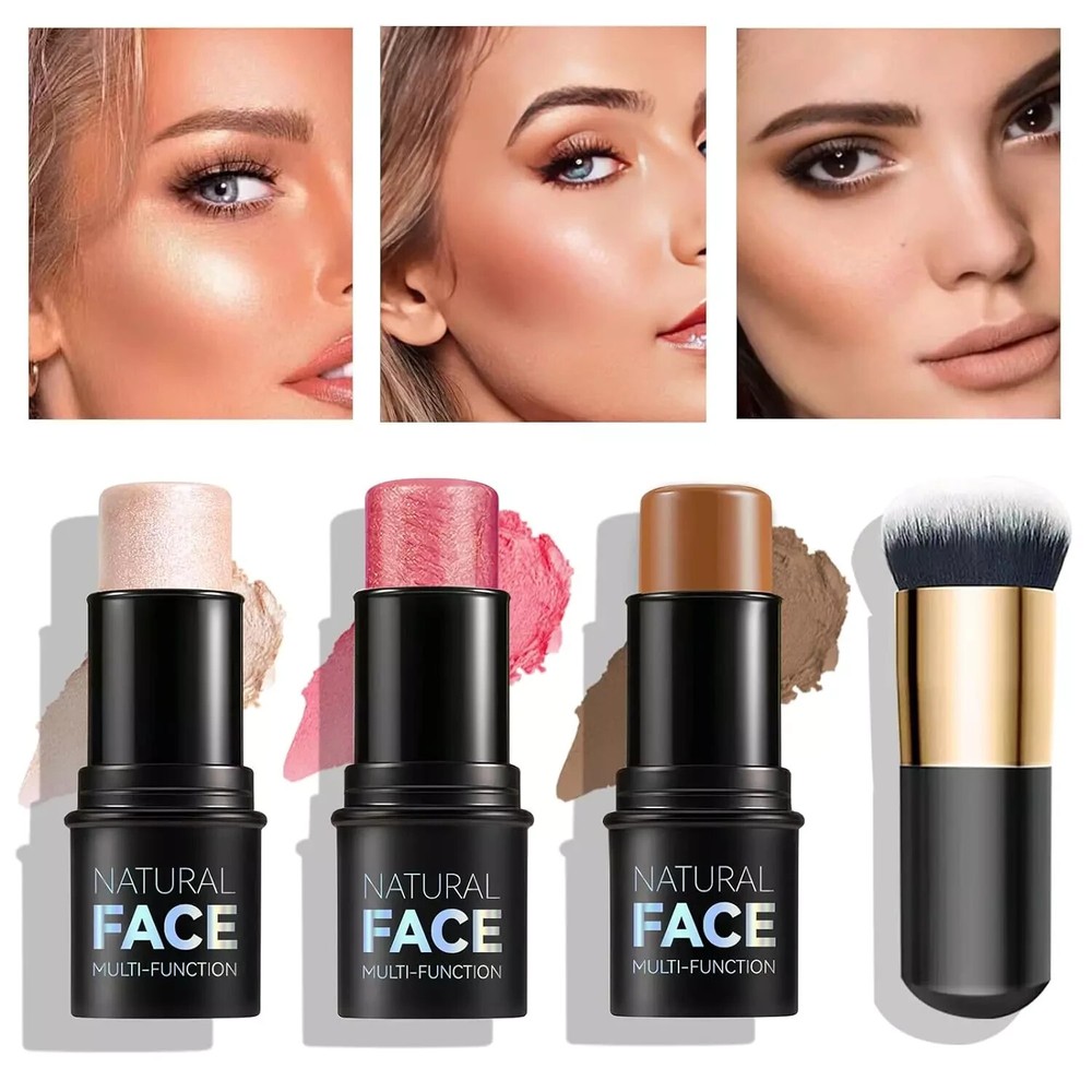 Contour Stick Highlighter Stick, Blush Stick 3Pcs Cream Contour Kit with Contour