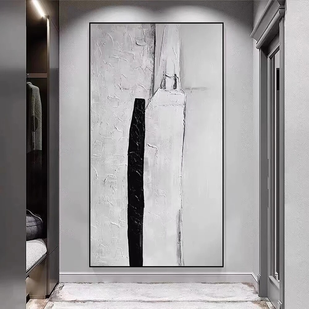 Modern Abstract Minimalist Wall Art Black White Grey Painting Hand Painted