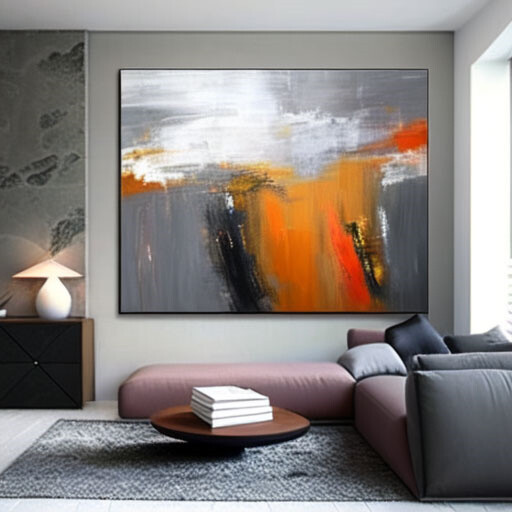 Hand Painted black Abstract Oil Paintings On Canvas Orange Home Decor Wall Art