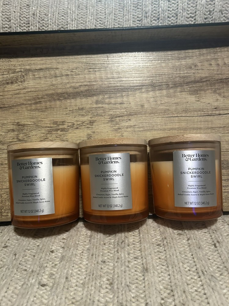 3 Better Homes & Gardens Pumpkin Snickerdoodle Swirl Candle 2 Wick 12 oz Each