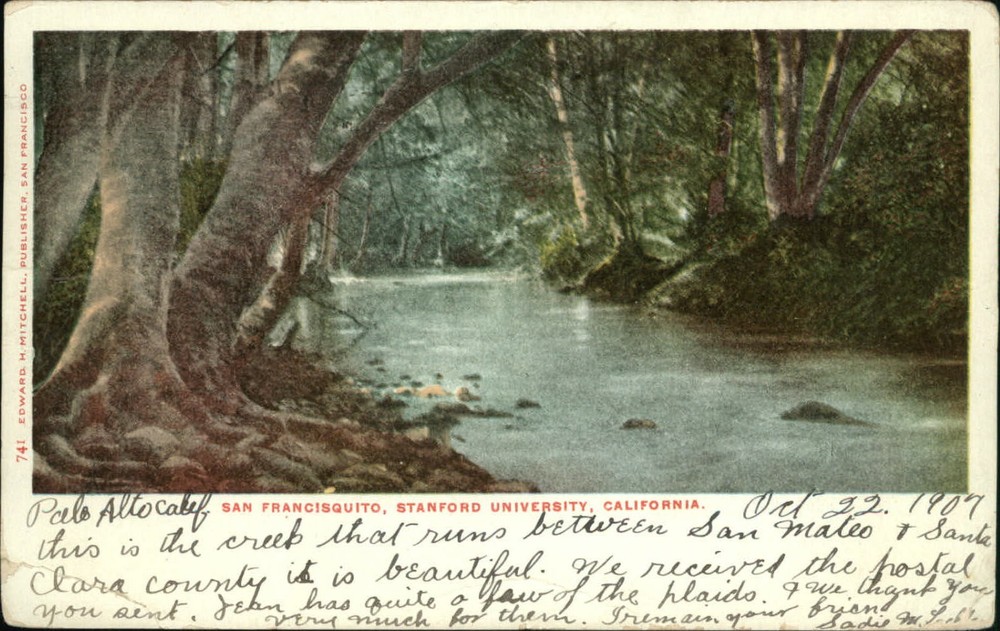 Stanford University CA San Francisquito Creek mailed 1907 UDB vintage postcard