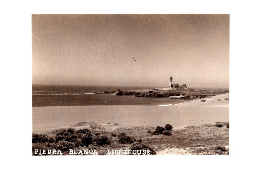 1930s Distant Piedra Blanca Lighthouse California Vintage Real Photo Postcard