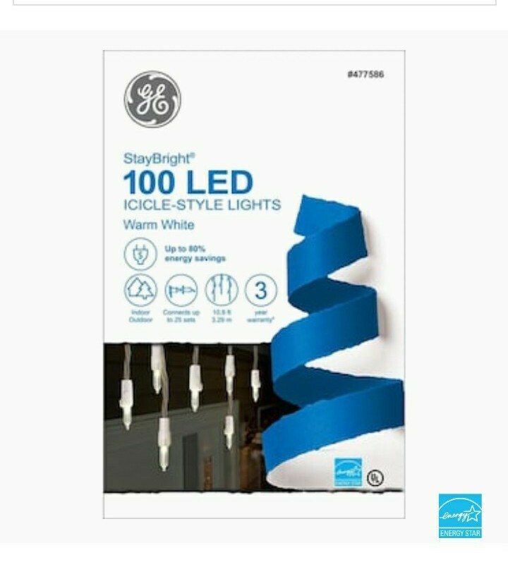 GE Staybright 100 LED ICICLE-STYLE LIGHTS, Warm White, White Wire, New In Box