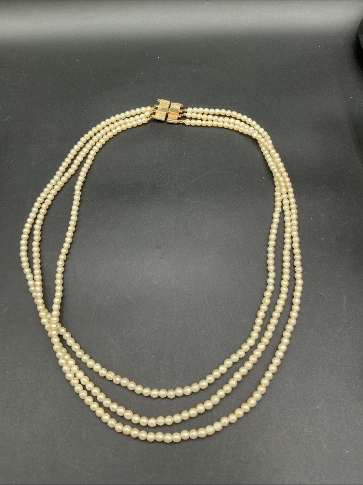 Vintage 3 Strand Beaded 32” Necklace 0416-168