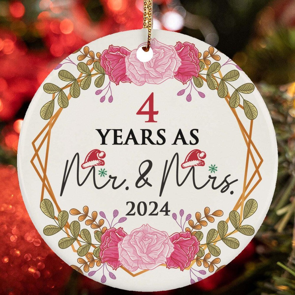 4 Years As Mr And Mrs Ornament 4th Weeding Anniversary Christmas Wreath Gift
