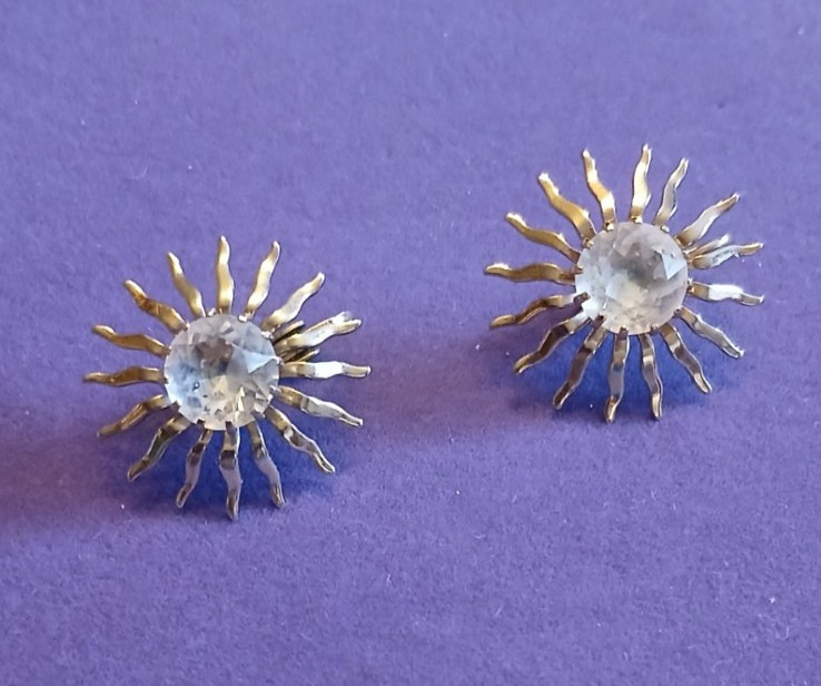 Vintage Sarah Coventry Fascination Atomic Starburst clip earrings 1959 1.25