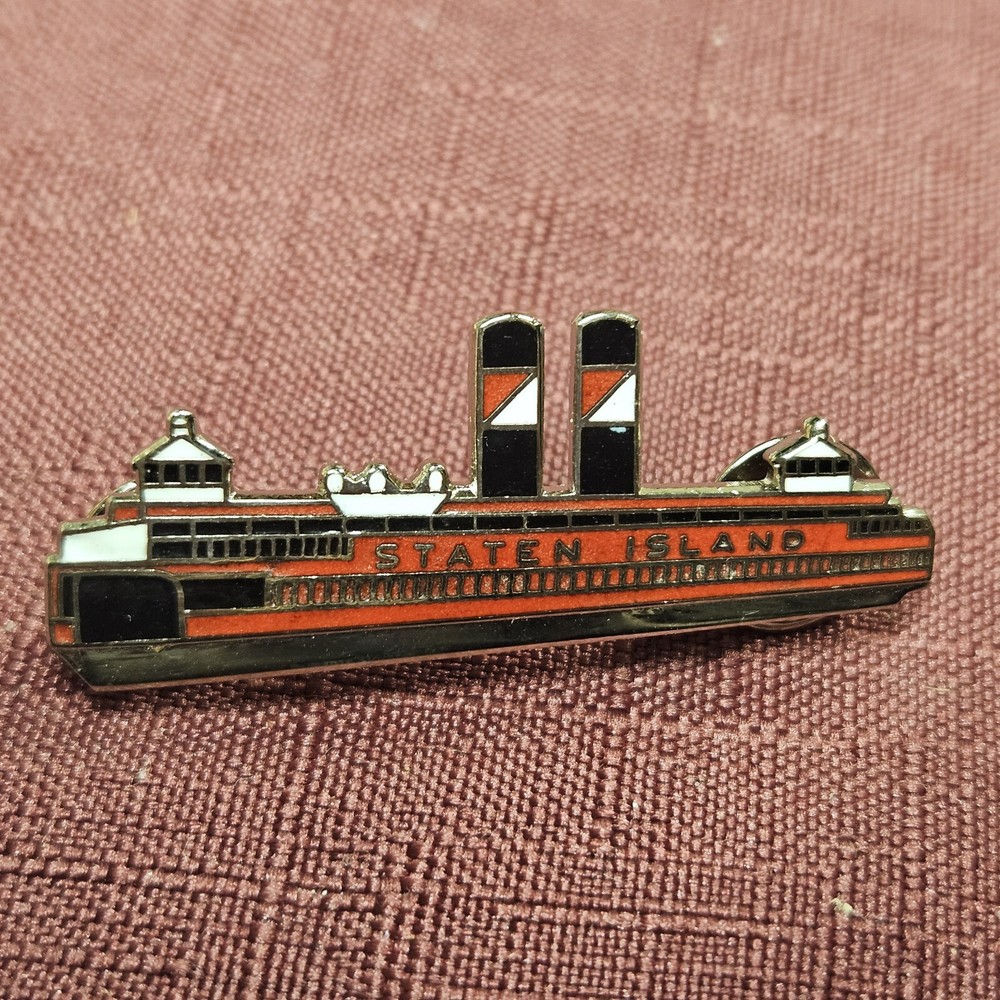 Vintage Staten Island Ferry Boat Ship Enamel Lapel Pin Badge Travel Souvenir