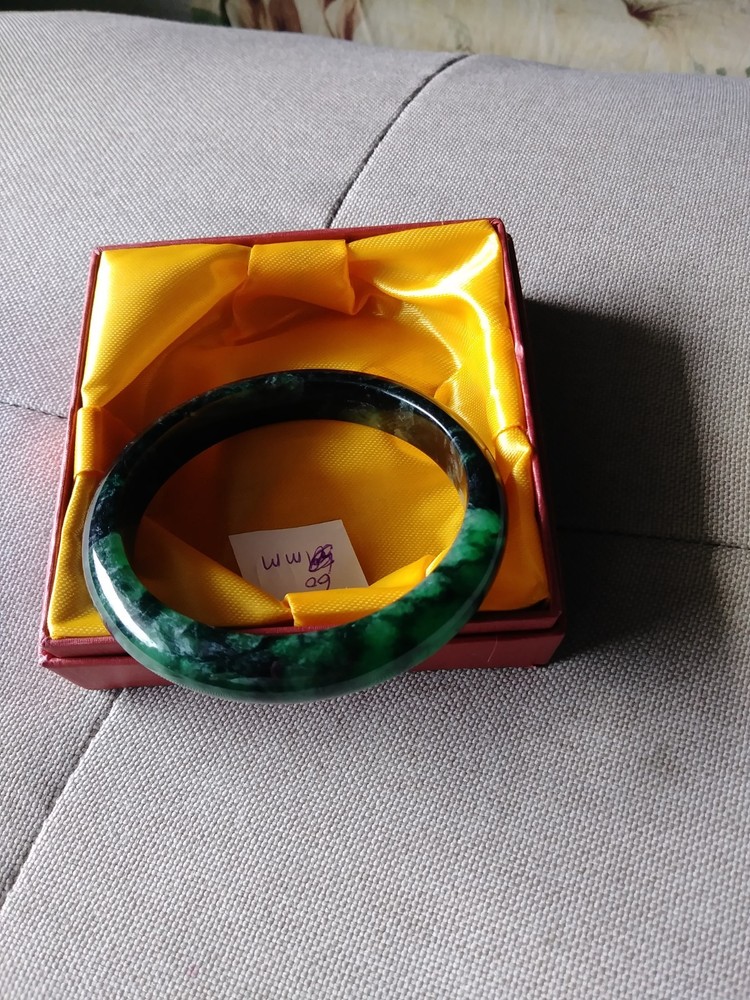 100% natural genuine black green jadeite bangle 60mm/47g