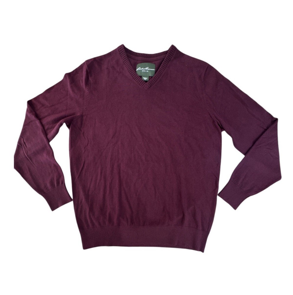Eddie Bauer Men's XL TALL Cotton Cashmere V Neck Maroon Long Sleeve Sweater EUC