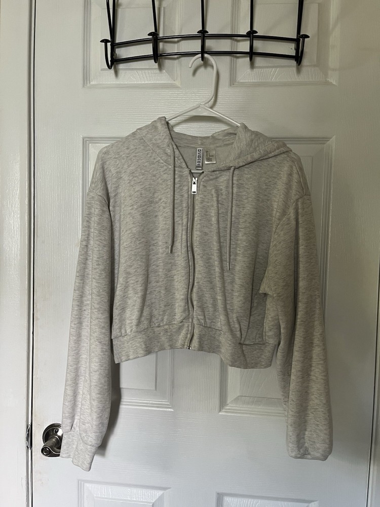 H&M Divided Cropped Zip Hoodie Jacket Heather Grey Size L