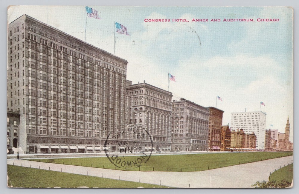 Chicago Illinois, Congress Hotel Annex & Auditorium, Vintage Postcard