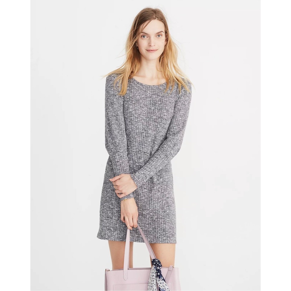 Madewell Grey Ribbed Bubble Sleeve Knit Dress Medium