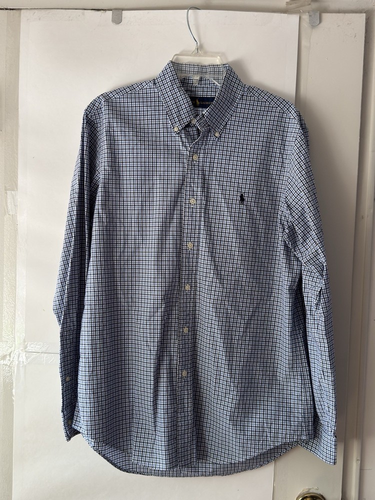 Ralph Lauren Men's Blue/White Check Button-Down Collar Long Sleeve Shirt Size M